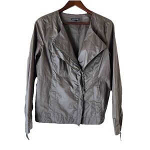 Eileen‎ Fisher Moto Jacket Womens Medium Brown Waxed Cotton Designer  Full Zip